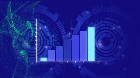 animación de ámbitos, estadísticas y procesamiento de datos sobre fondo azul