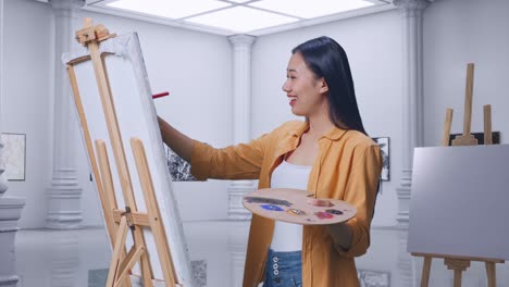 미술관 에서 여자 그림 을 그리는 것