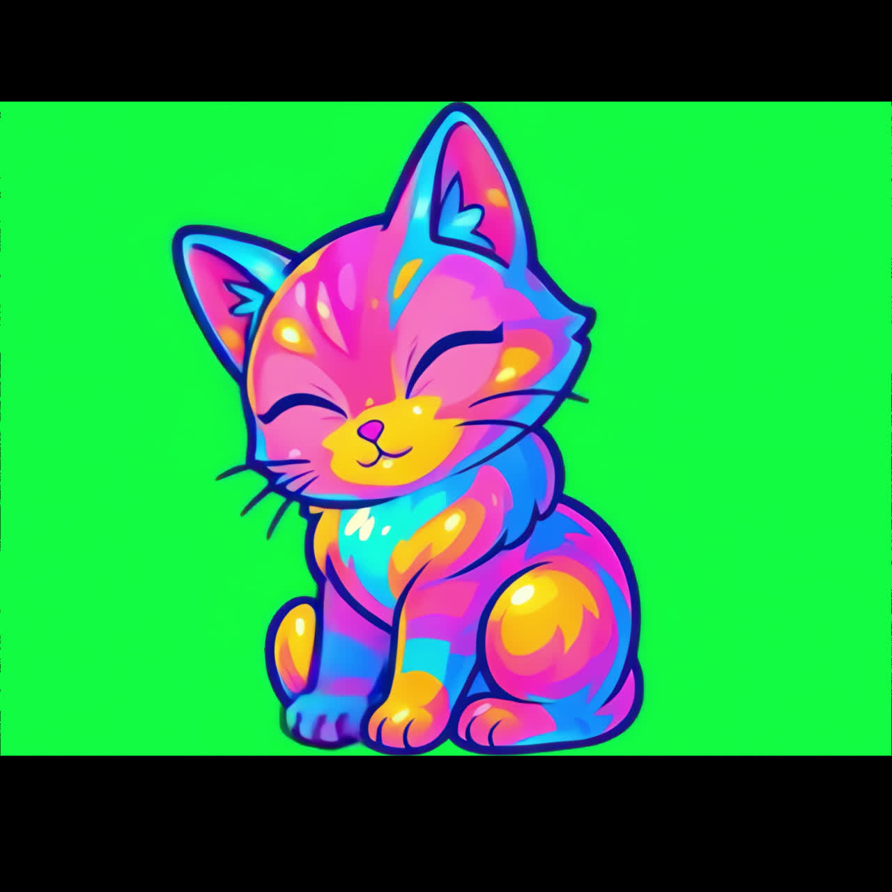 Animazione di illustrazione di gatto vivace e colorato in stile cartone animato, risorsa isolata, video 4K trasparente, alpha