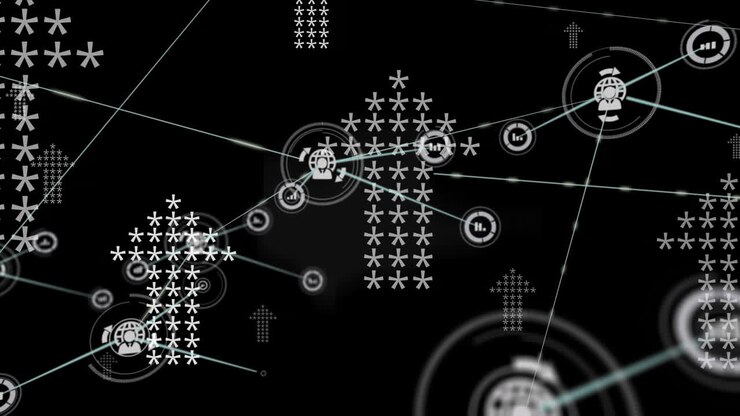Animation of network of connections over arrows on black background