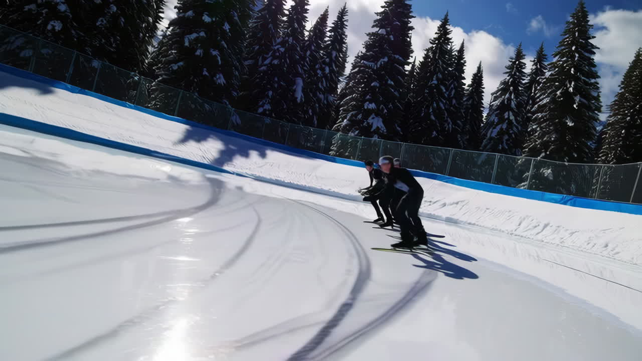 Speed Skating Competition in Snowy Mountains
