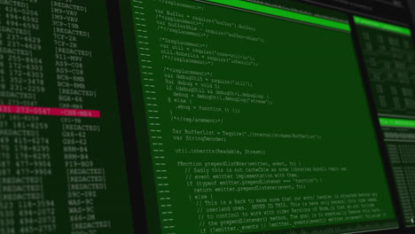 animación del procesamiento de datos en pantallas de computadora verdes y grises