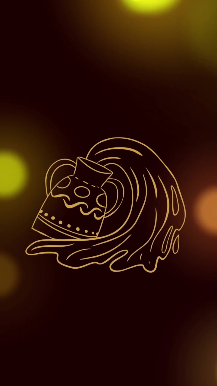 Animation af kande og vand fra vandmandens stjernetegn over farverige linseflares, der falder ned.