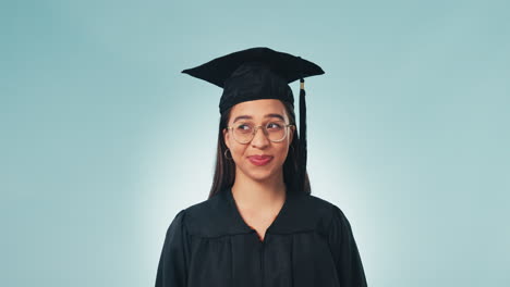 Woman,-graduation-and-confused-in-studio