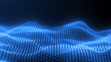 plano azul en movimiento ondulado continuo que emite subpartículas triangulares brillantes