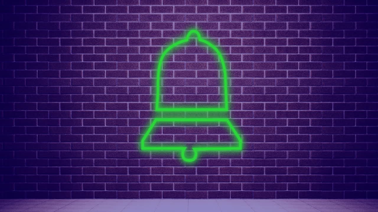 벽돌 벽 4k에 화살표 네온 표지