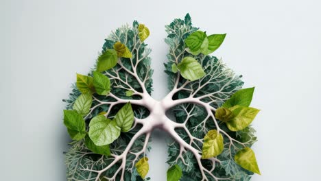 Lush green leaves growing on branches resembling human lungs, representing respiratory health, clean air, and a deep commitment to environmental awareness and conservation efforts