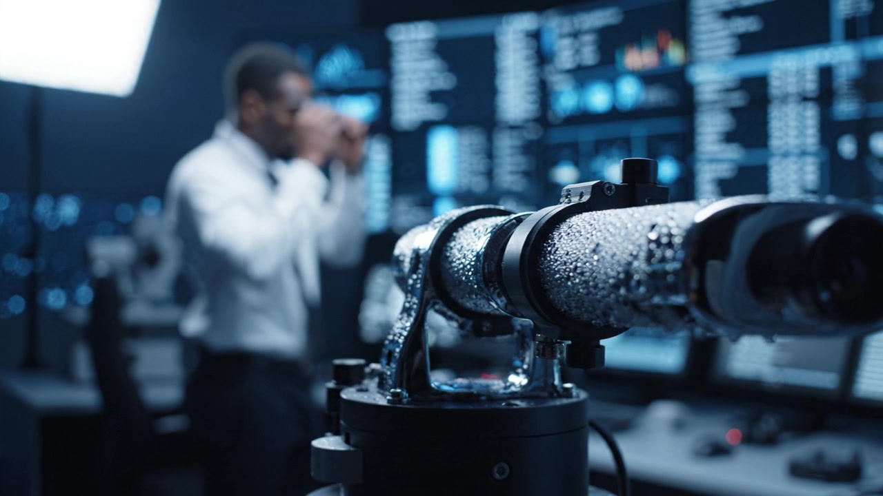 Advanced Imaging Equipment in a High-Tech Control Room with Digital Displays and Data Analysis, Highlighting the Fusion of Technology and Precision Engineering