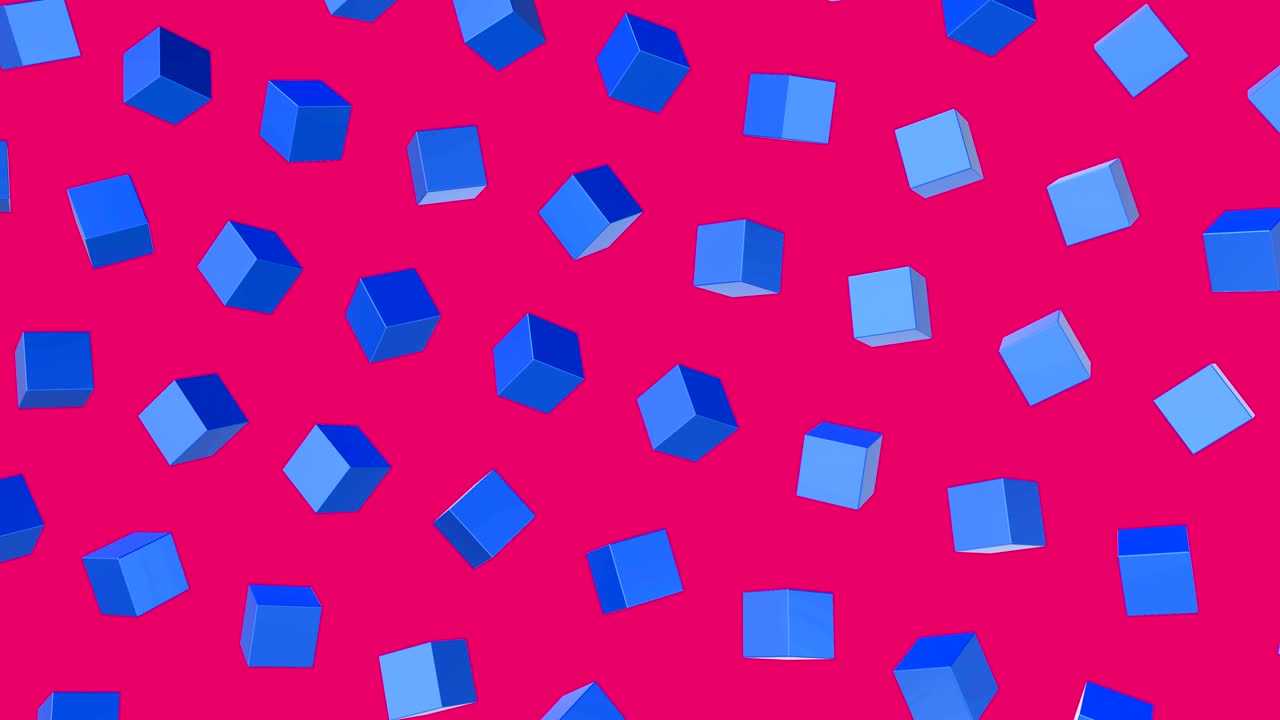 날아다니는 또는 떠다니는 간단한 기하학적 큐브와 함께 추상적인 다채로운 배경, 다채로운 장식적인 loopable 3d 애니메이션, 밝은 현대 모션 구성.