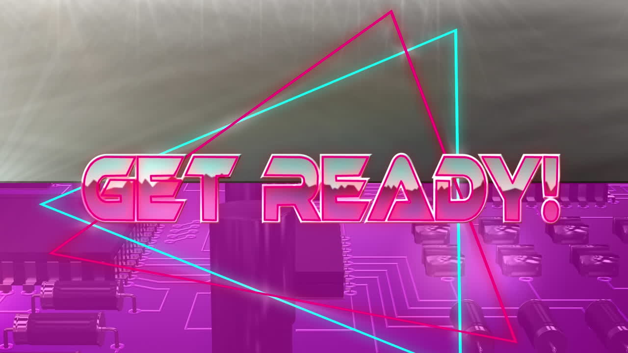 기하학적 모양과 프로세서 코어 위에 준비된 텍스트의 애니메이션