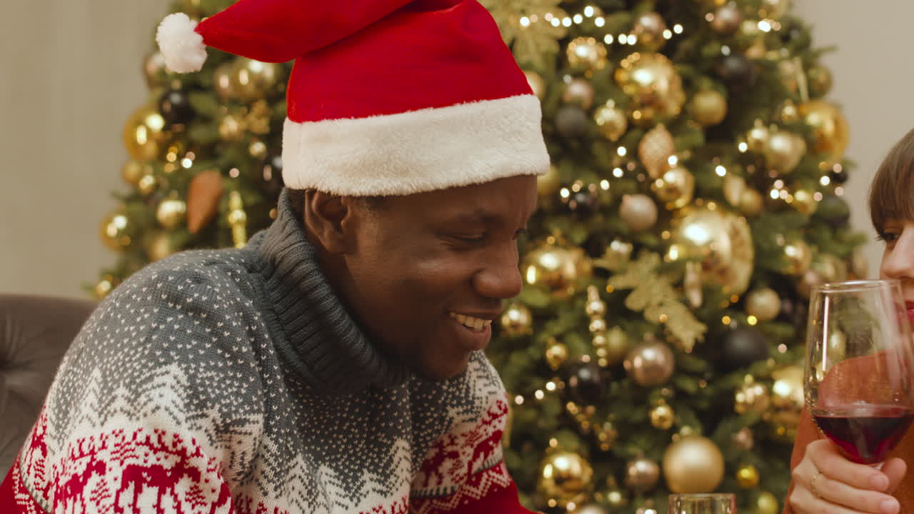 Couple enjoying Christmas reunion