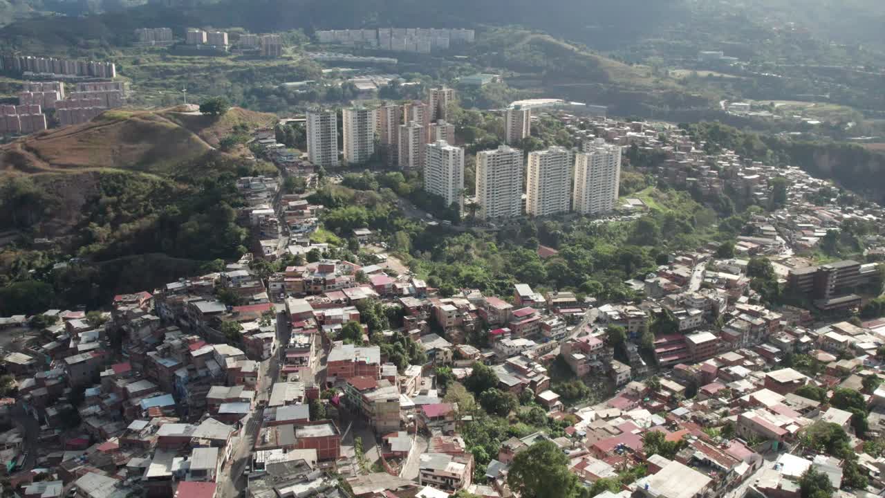 Petare nazareno area with moving forward shot showing the urban landscape, aerial view