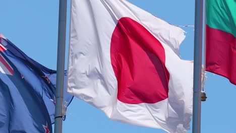 japanese and other flags waving in the wind