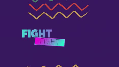 Animation-of-fight-text-in-blue-to-purple-over-zig-zag-pattern-on-purple-background