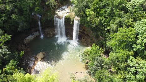 aerial view of salto alto waterfall in the monte plata province near bayaguana in the dominican republic