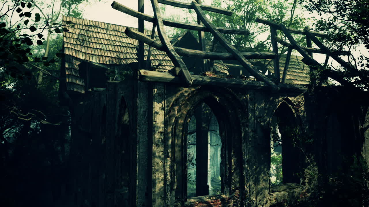 숲 속 의 폐허 가 된 교회