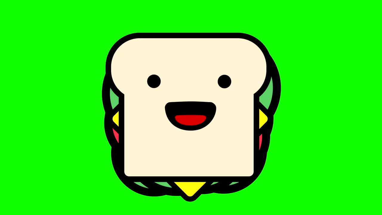 cute, drawn sandwich, with eyes and a mouth, tells something. sandwich icon, animation, on green backdrop. National burger day. fast food concept