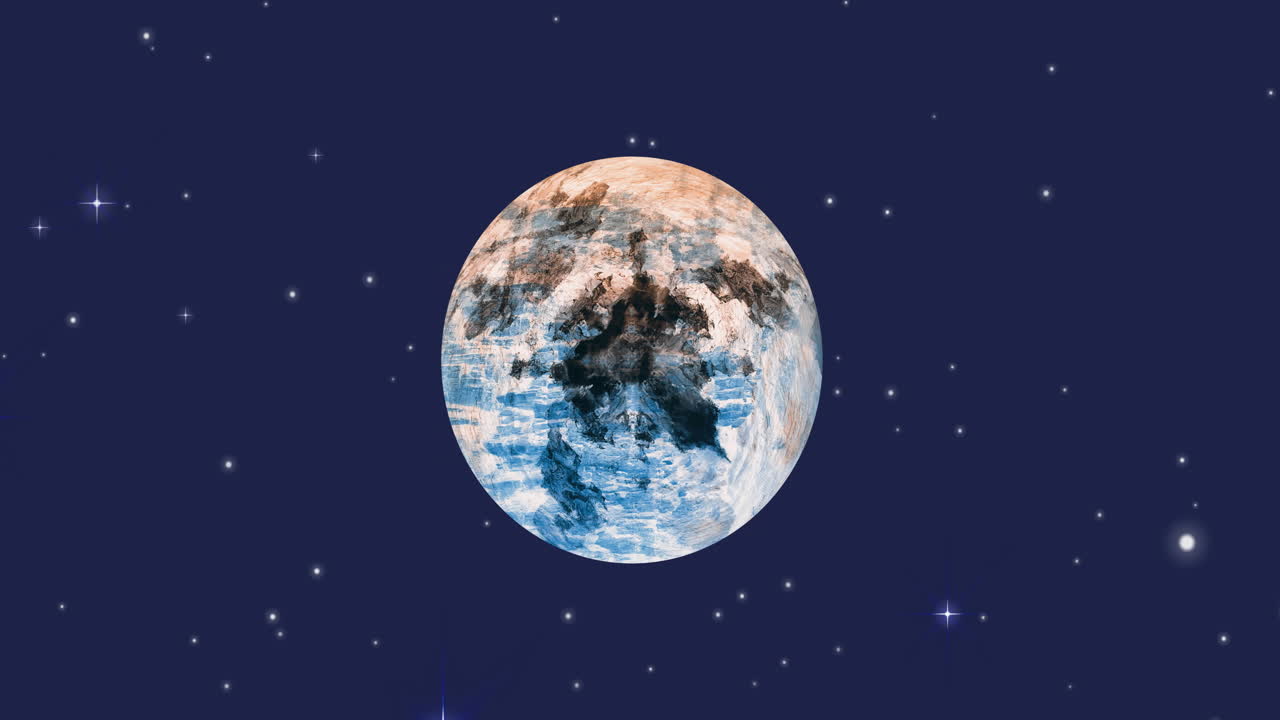 푸른 하늘에 화성과 별들이 있는 우주의 애니메이션