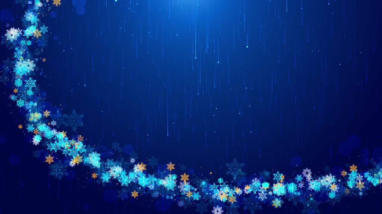 Enchanting animation showing a sparkling border of snowflakes glowing under gentle light flares for