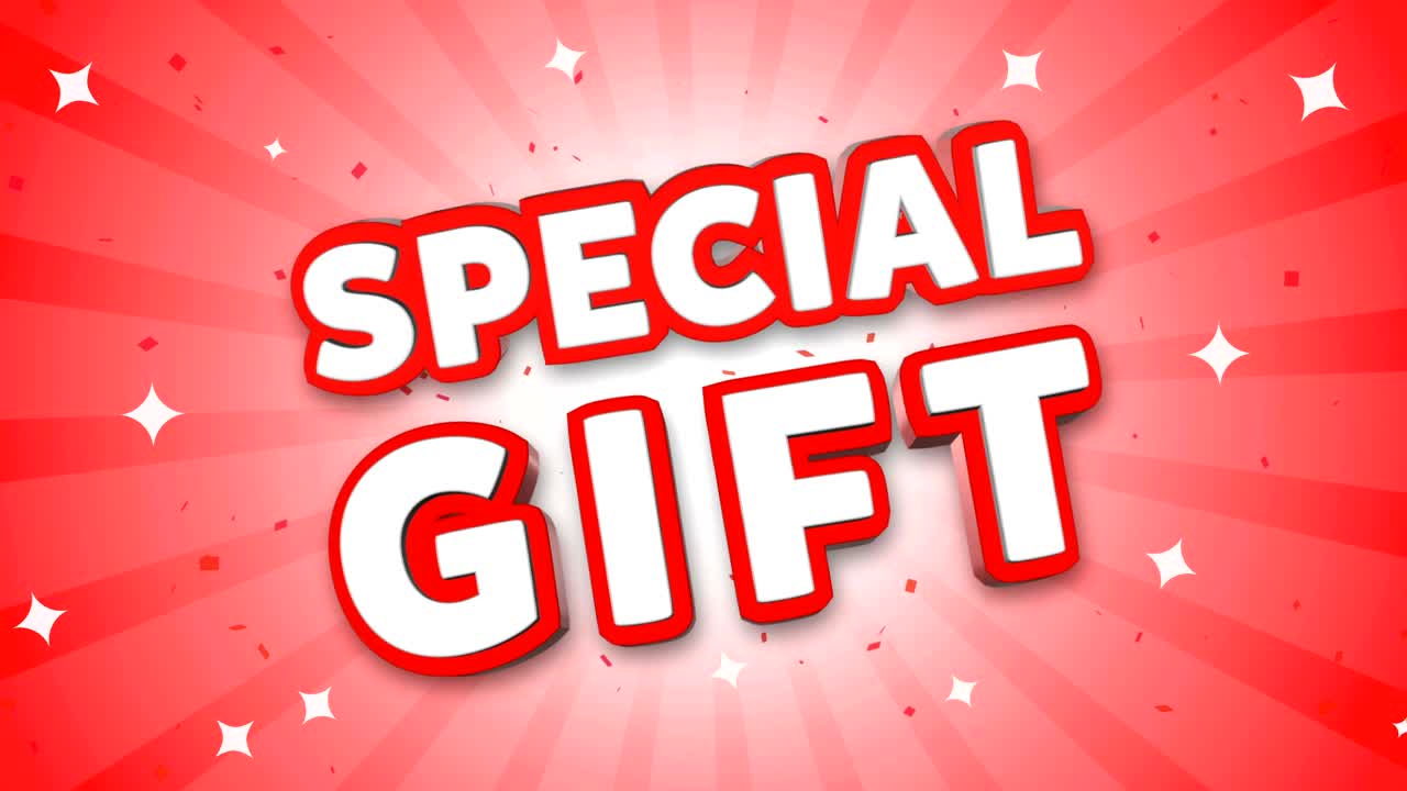 특별한 선물 3d 텍스트가 떨어지는 콘페티 배경에