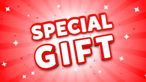 special gift 3d text on falling confetti background.