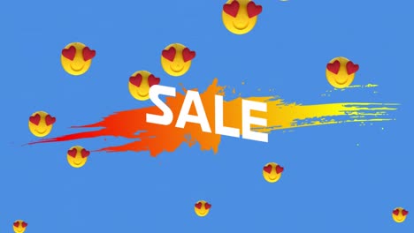 venta en mancha naranja contra los ojos del corazón cara emojis en fondo azul