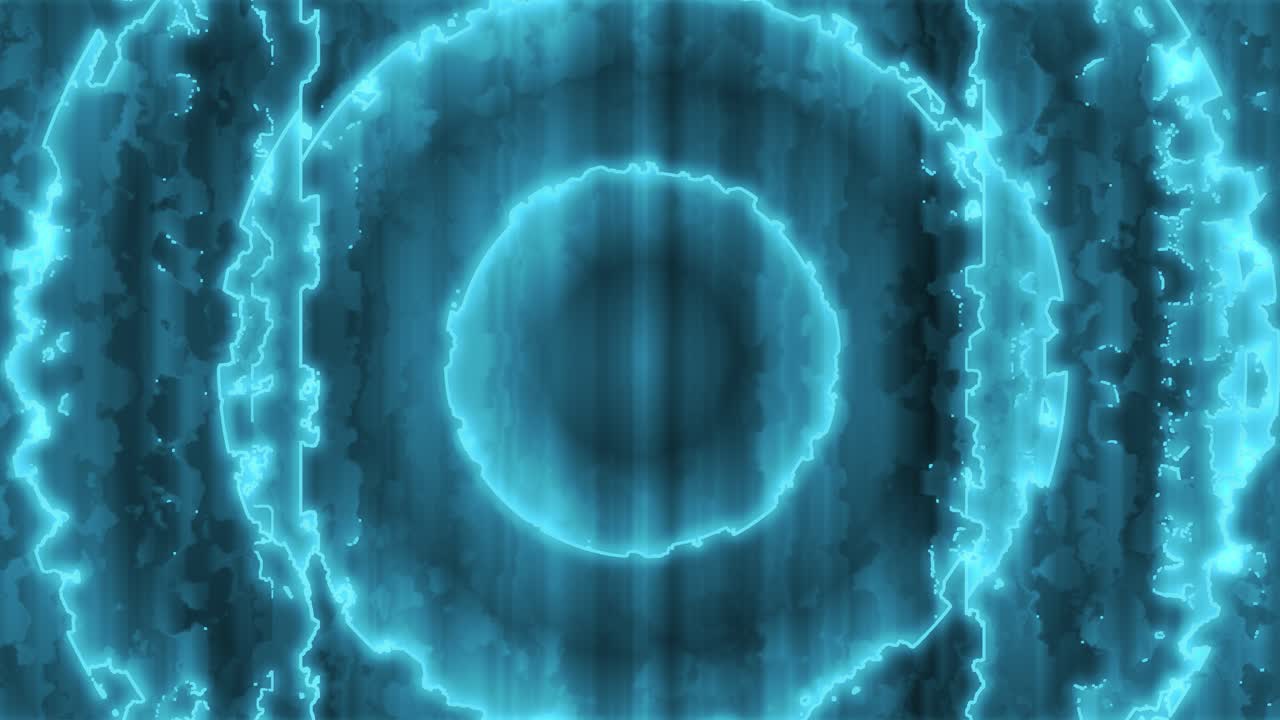 animación azul de baja poli de círculos de energía anidados en llamas que giran en el sentido de las agujas del reloj.