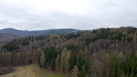 Aerial-Shot-Through-The-Mountains-On-A-Cloudy,-Gray-Day