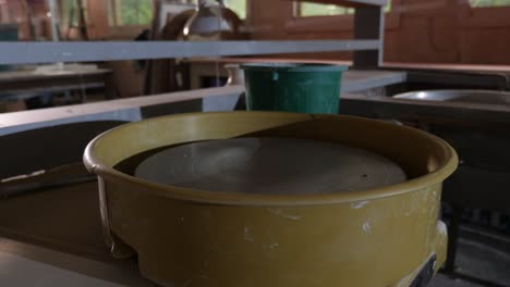 Empty-pottery-wheel-in-an-artists-workshop