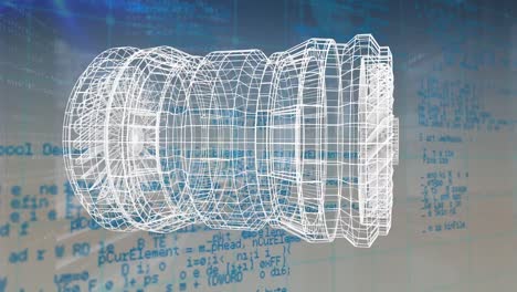 Animation-of-rotating-turbine-over-data-processing-in-blue-and-beige-space