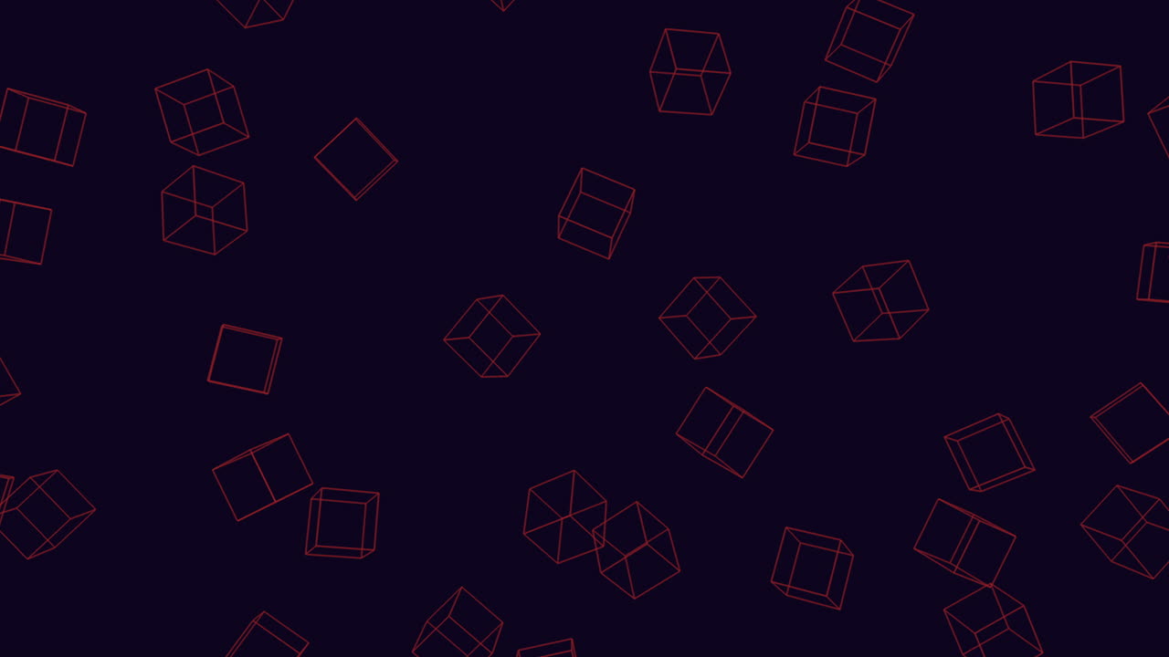 어두운 은하계에서 무작위적으로 날아다니는 기하학적 큐브