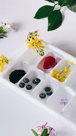 fruit-infused ice cubes with flowers