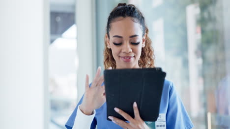 Nurse,-happy-woman-and-tablet-in-healthcare