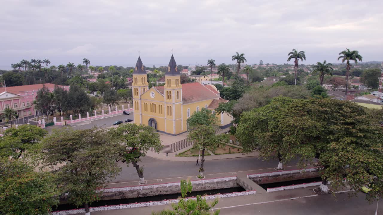 Aerial view of the Cathedral of Our Lady of Grace Church on São Tomé Island