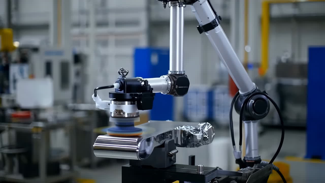 Robotic Arm Polishing Metal Surface in a Factory