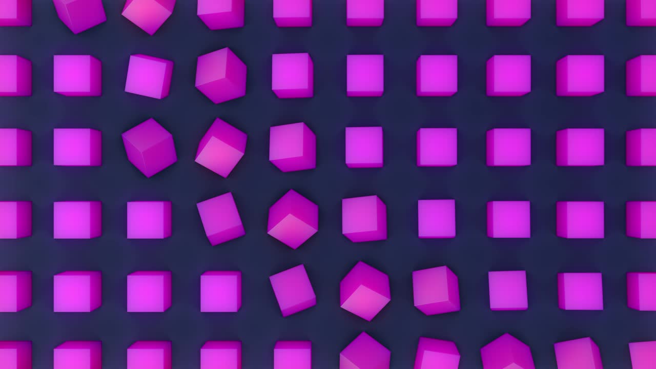 animación en 3d de rotación de cubos púrpuras en un fondo azul oscuro