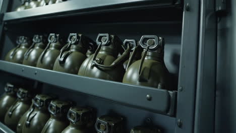 military grenades stored in metal cabinet