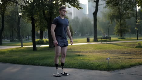 man with prosthetic leg exercising in the park