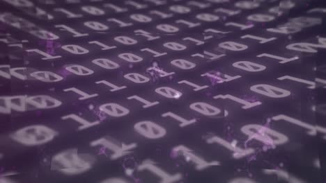 Animation-of-molecular-structures-over-binary-coding-data-processing-against-purple-background