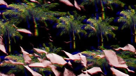 animation of palm trees andmoving and changing pink texture and copy space on black background