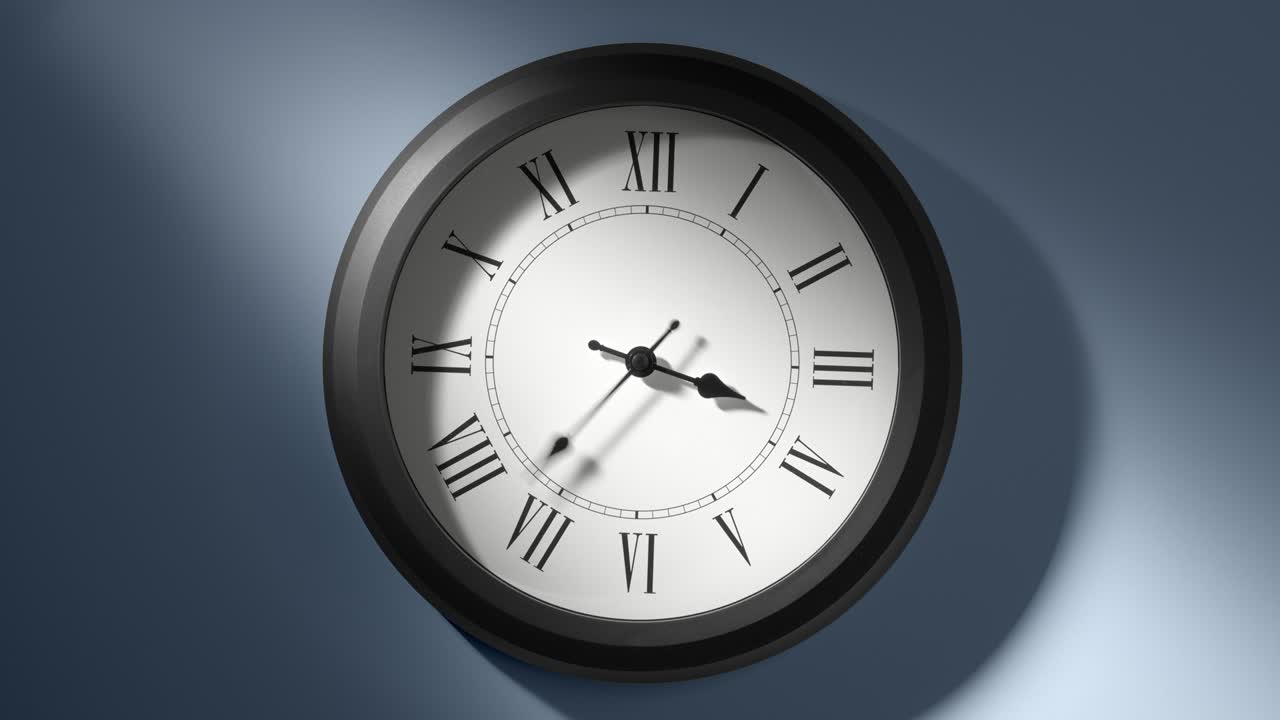 Latin Clock Face on Light Blue Wall in Time Lapse