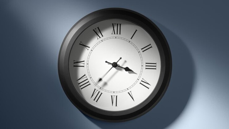 Latin Clock Face on Light Blue Wall in Time Lapse