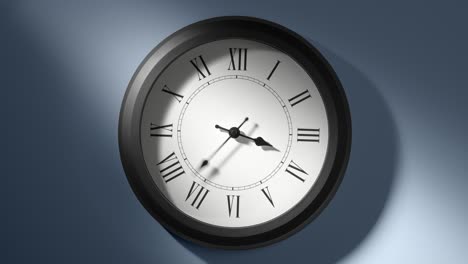 latin clock face on light blue wall in time lapse