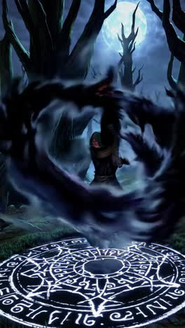 dark magic ritual in a forest at night