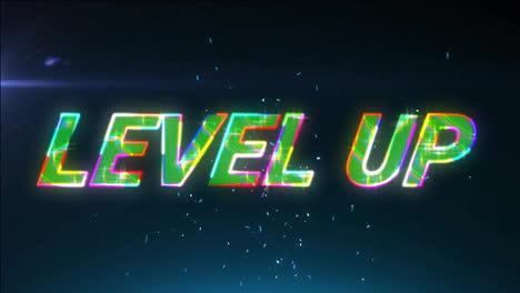 animation of glowing level up text over spot light background
