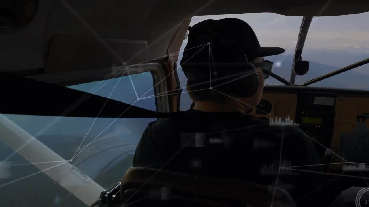 비행기에서 조종사에 대한 연결 네트워크의 애니메이션