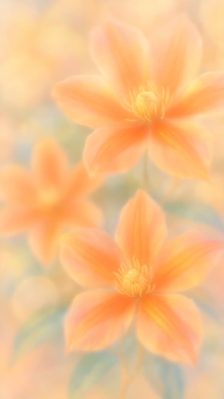 Soft-focus video still of orange flowers, captured from a low angle