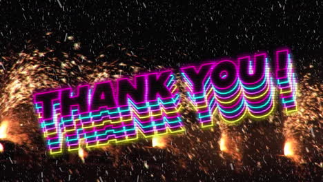 animación de partículas blancas cayendo sobre el neón gracias banner de texto contra chispas de luz