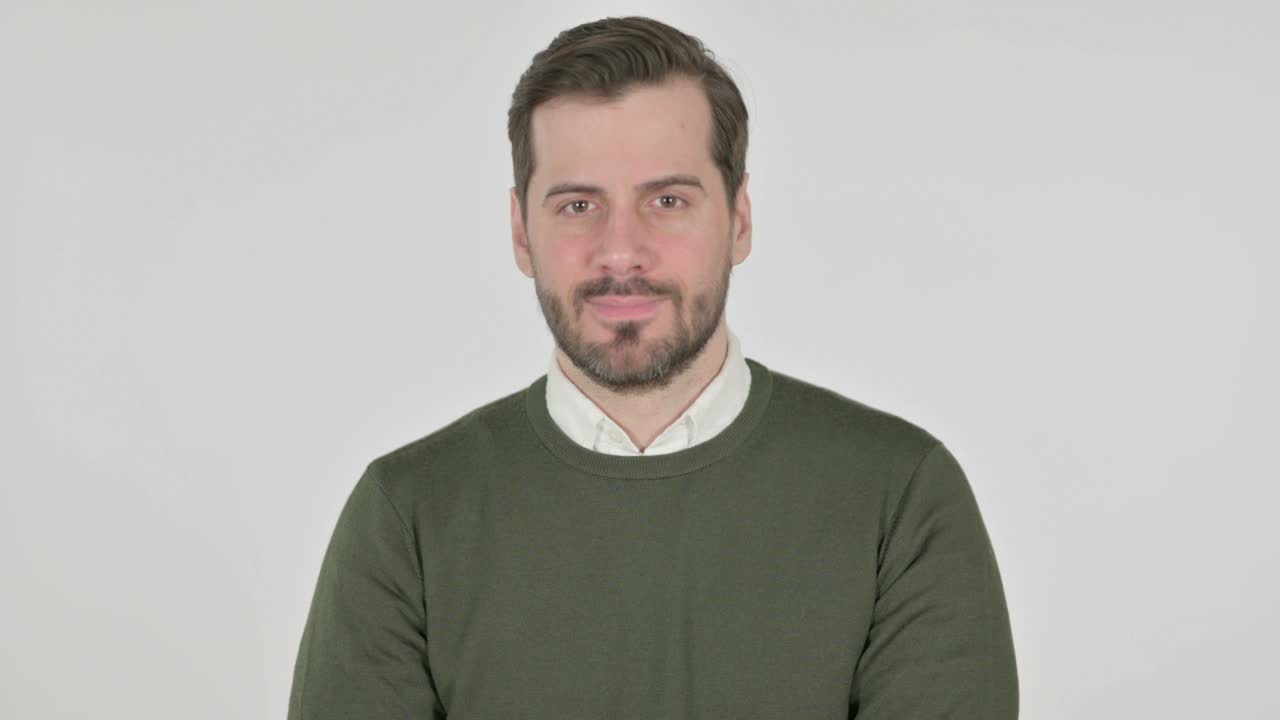 Man Showing No Sign by Finger, Denial, White Screen