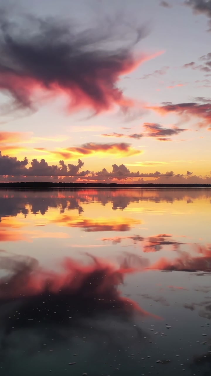 Vibrant Sunset Sky Reflected in Calm Lake Water